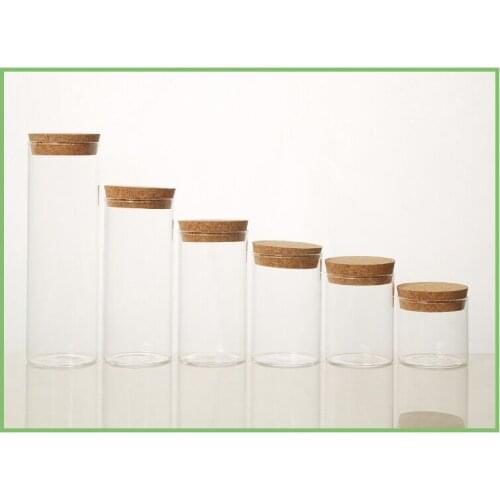 100/150/200/250/300/350/400ml Big Clear Food Spice Candy Glass Bottles Jars Containers Bottle Box with Cork Wedding Home Decor