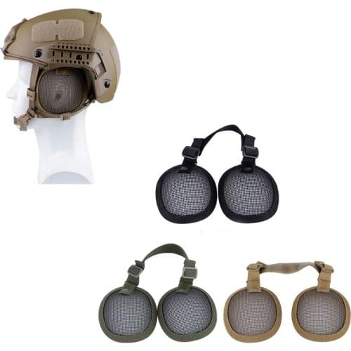 Tactical Steel Mesh Ear Muffs Protection Helmet Side Protector Covers Shooting with Adjustable Elastic Belt