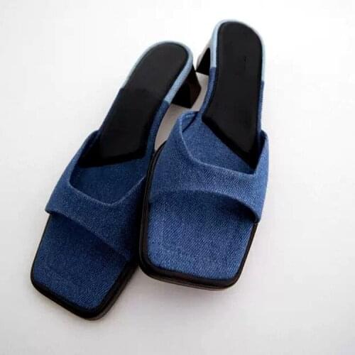Shoes Woman 2021 Female Slippers Rubber Flip Flops Square heel Lady Med Luxury Slides New Hawaiian Summer Soft Block Denim Girl