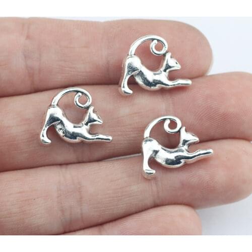 Newest 10Pcs 13*17mm Antique Silver Color Alloy Lovely Cat Charms Necklace Earrings Pendant For DIY Jewelry Making Wholesale