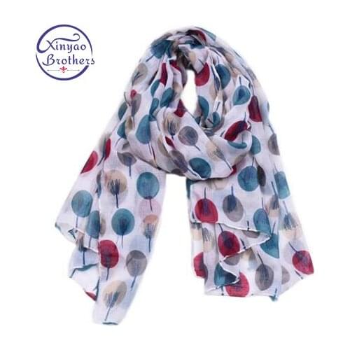 2019 HOT Design Dots Long Scarf Women Scarves Voile Balls Print Cotton Loop Scarf Ring Woman Shawls Muslin Wraps White