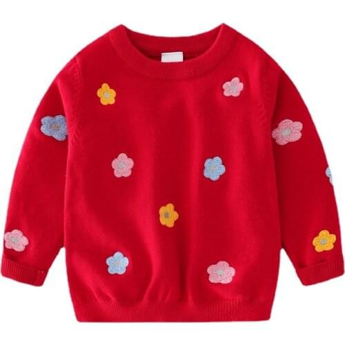 2-8T Flower Girl Sweater Toddler Kid Baby Clothes Autumn Winter Warm Knit Top Long Sleeve Floral Sweater For Girls Cute Knitwear