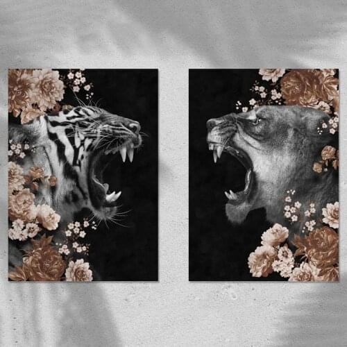 Animal Art Posters Tiger Lions Jungle Wall Art Canvas Painting Prints Home Wall Pictures for Living Room Home Cuadros Decoration