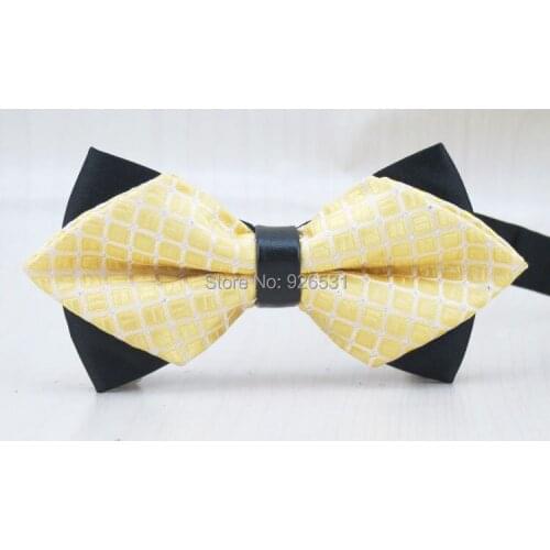 1 pcs/lot) mens bowtie/white grid and silver dot Pattern design/boys fashion leisure yellow bow tie