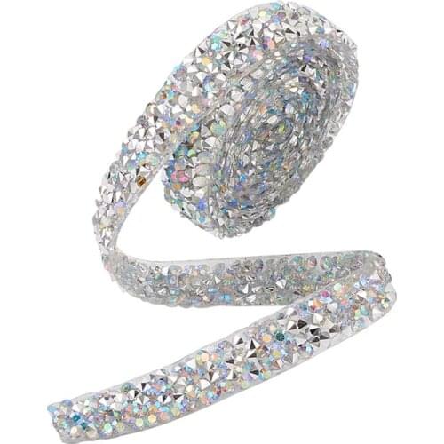 1 Yard Glitter Resin Hotfix Rhinestone Dress Rhinestone Motifs Ribbon Trimming Patches Costume Sewing Fabric Accessories