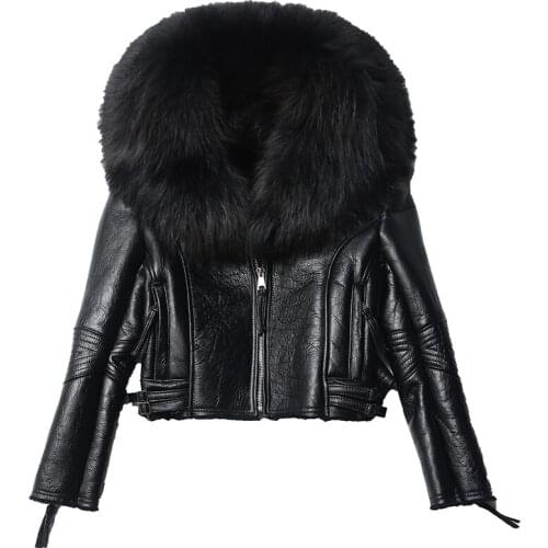 2021 Women Real Sheep Fur Coat Winter Jacket Women Warm Genuine Merino Sheepskin Leather Jacket Large Real Raccoon Fur Coats