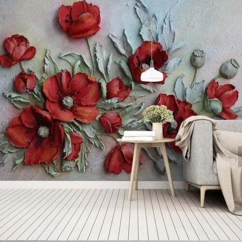 3D Embossed Red Flower Modern Mural Photo Wallpaper Custom Size for Living Room Bedroom Wallpapers Printing Wall Paper Roll