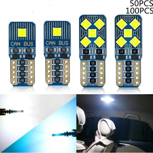 50PCS 100PCST10 W5W Led Canbus WY5W Bulb No Error 194 168 Car Interior Lights Wedge Tail Side Auto Lamp 12V 6000K White Blue