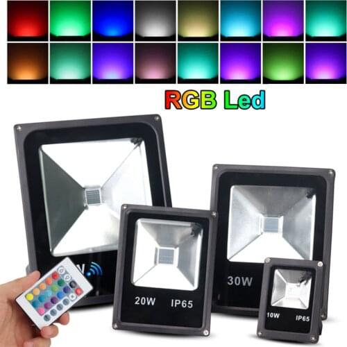 AC85-265V RGB LED FloodLight Outdoor Garden Waterproof SpotlightRemote Controller 10W 20W 30W 50W Reflector Wall Light Fixture