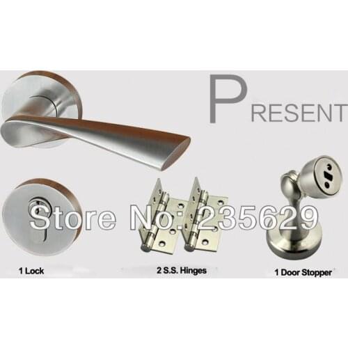 Free Shipping 1 set brushed Stainless Steel Lock , 2 PCS Stainless Steel Hinges , 1 set Door Stopper