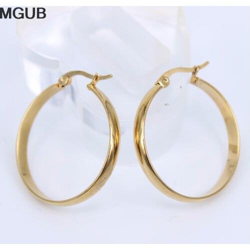 Gold Color Diameter 20MM-40MM Big Hoop Earrings Stainless Steel Jewelry Simple Style Circle Round Earrings Women LH500