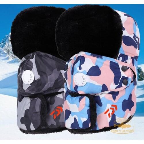 DAIWA Brand Winter Outdoor Fishing Warm Hat Men and Women Plus Velvet Thick Warm Hat Earmuffs Snow Cap Hiking Windproof Cap