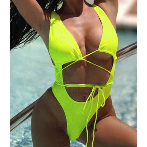 One Piece Bikini Swimwear Girls Swimsuit Bathing Suit Biquini Neon Swimming Suit for Women Maillot De Bain Femme Swim Suit