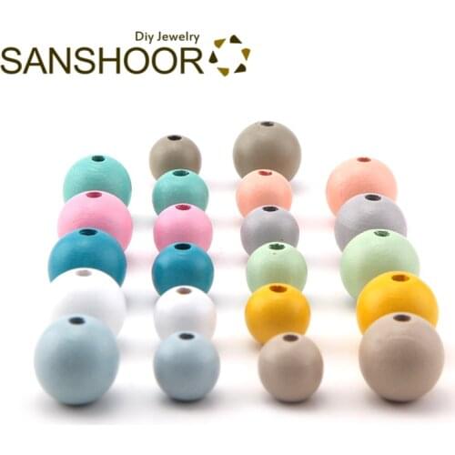 SANSHOOR Selected Colorful Round Wood Beads 15mm 20mm Diameter Fit Diy Key Chains Handmade Pendant Necklace Women Jewelry 55pcs