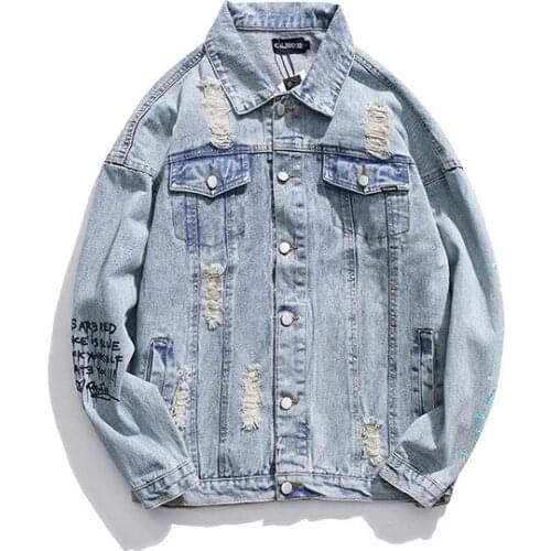 Chaqueta vaquera con estampado pintado a mano de diablo para hombre, chaqueta holgada con dibujo grafiti de dibujos animados, ch