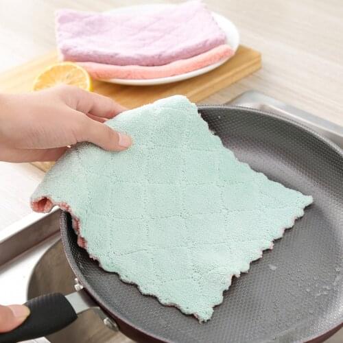 Household Cleaning Wiping Towel Double-layer Absorbent Microfiber Kitchen Dish Cloth Non-stick Oil Kichen Tools Pano De Prato