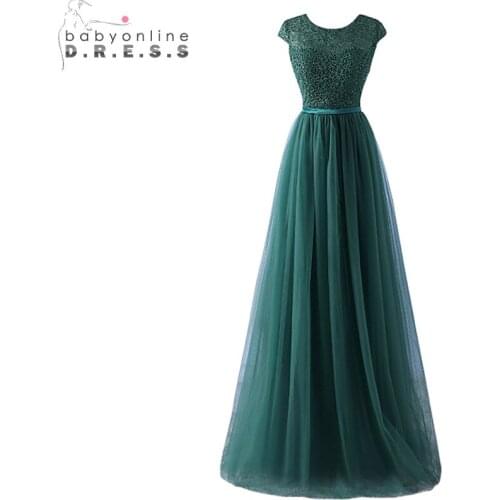 Elegant Dark Green Lace Evening Dress 2019 Sexy Transparent Back Tulle Evening Gowns with Sashes Vestido de Festa