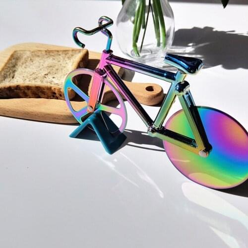 Pizza cutting tool bicycle shape pizza slitting knife stainless steel pizza cutter double wheel pizza wheel cutter
