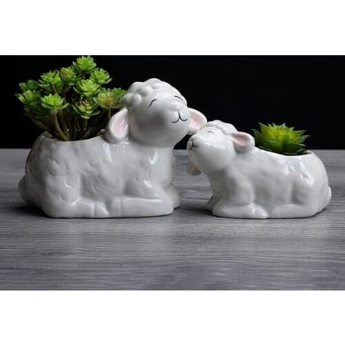 Creative Ceramics Cartoon Mini Sheep Flower Pot Home Living Room Balcony Succulent Plant Potted Crafts Garden Bonsai Pot Decor