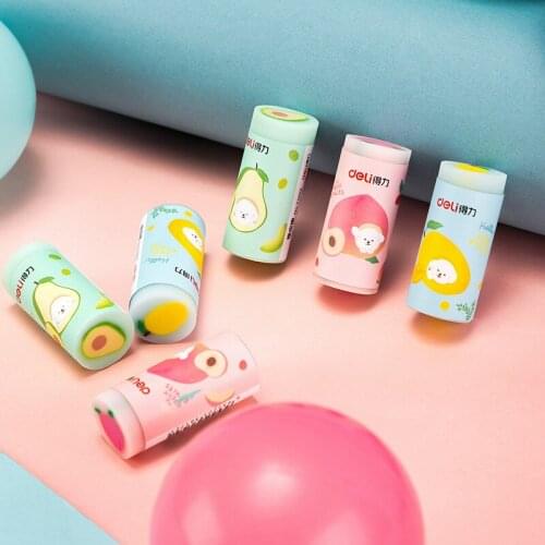 Deli Kids Eraser Food 12pcs Kawaii Fruit Erasers for Kids Prizes for Students Gift Cute Pencil Eraser Stationery Novelty Macaron