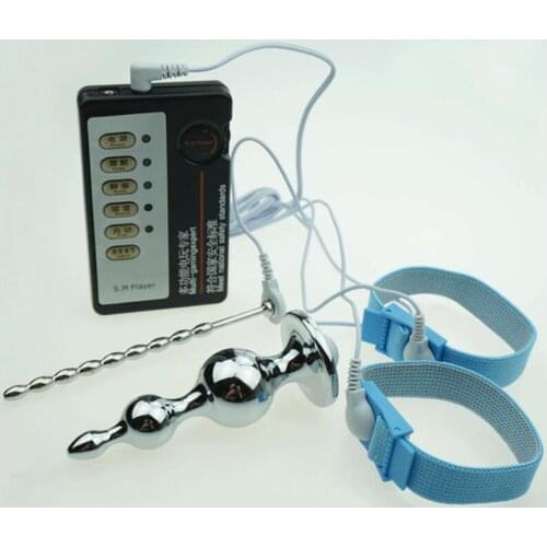 Male Electric Shock Pulse Physiotherapy Stimulate Urethral Sounding Dilator Penis Ring Anal Plug Adult Bondage BDSM Sex Toy