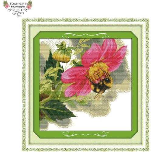 Joy Sunday D812 Free Shipping 14CT 11CT Stamped and Counted Home Decoration Hard-working Bee Needlepoints Cross Stitch Kits