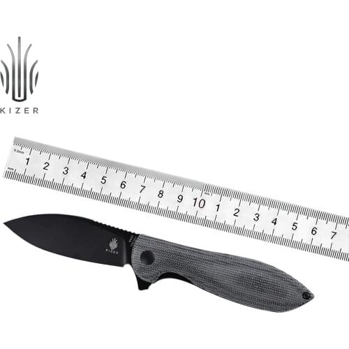 Kizer Survival Knife Infinity V3579N1 2021 New Black Micarta Handle with N690 Steel Black Blade Knife with Flipper Opening