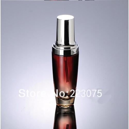 Wholesale 50ml Dispenser red glass lotion bottle with silver pump for Cosmetic Packaging for Skin Care, Travel, 50pcs/lot