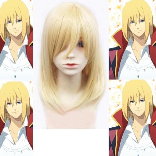 Howls Moving Castle Wizard Howl Short Blonde Heat Resistant Synthetic Hair Cosplay Costume Wig + Cap