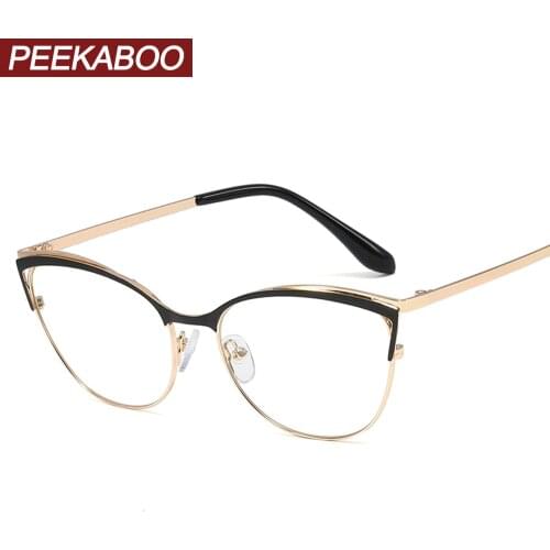 Peekaboo women fashion glasses cat eye gold metal frame prescription eyeglasses female accessories pink green gift items