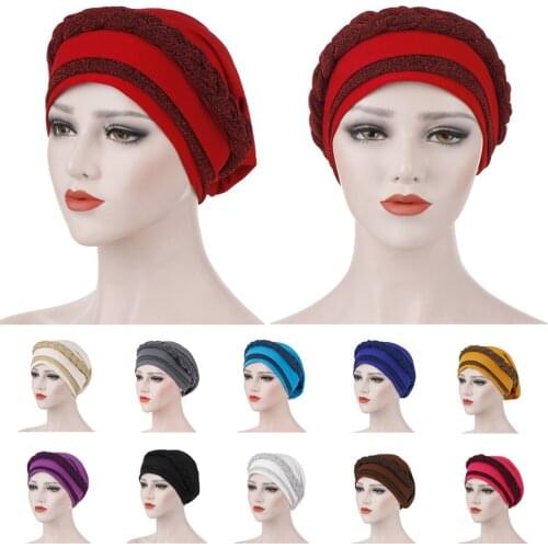 Lady Women Cancer Hat Chemo Cap Muslim Braid Head Scarf Turban Head Wrap Cover Ramadan Hair Loss Islamic Headwear Arab Fashion
