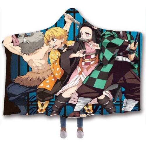 Demon Slayer Anime 3D Plush Sherpa Blanket Thin Quilt Sofa Chair Cape Hooded Shawl Lazy Lunch Flannel Break Blanket