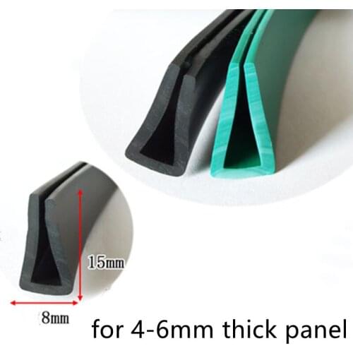 Rubber Sealing U Strip 15x8x15mm for 4-6mm thick Glass Metal Car Wood Panel Board Edge Encloser Shield Black Green