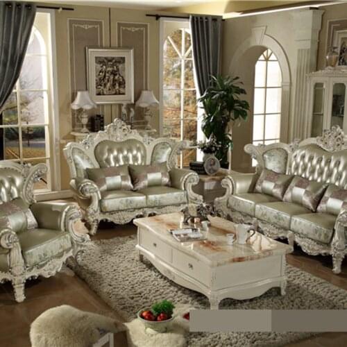 Living Room Hotel Lobby Carved Leather Sofa European Style Villa Sofa Luxury First Layer Cowhide Bed Room Furniture