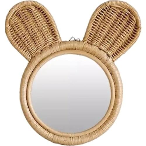 Rattan Innovative Art Decoration Monkey Rabbit Ears Makeup Wall Dressing Mirror Drop shipping