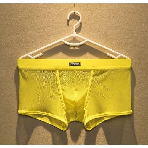 Sexy Men Mesh Hole Ventilation Underwear Man Boxers Shorts Panties Four Angle Underpants Soft Net yarn Transparent