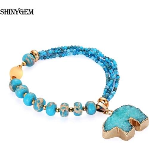 ShinyGem Natural Sea Sediment Crystal Beaded Hand Catenary 2020 Trendy Cute Blue Polar Bear Bracelets For Women Couples Gift