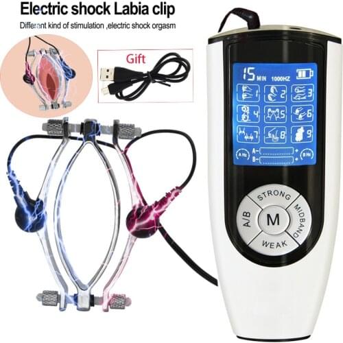 Strongest Bdsm Electric Shock Labia Clip Clitoris Clamp Vagina Speculum G-Spot Stimulator Women Pussy Massage Medical Sex Toys