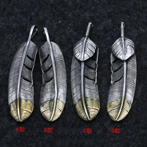 Thai Silver Jewelry Sterling Silver Pendant Feather Retro Pendant Necklace Accessories Pendant
