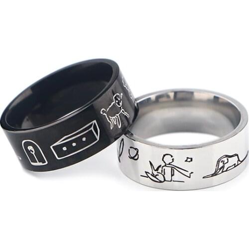 K1632 Cartoon little Prince Ring Stainless Steel Rings for Women Men Party Engagement Fashion Black Rings Jewelry