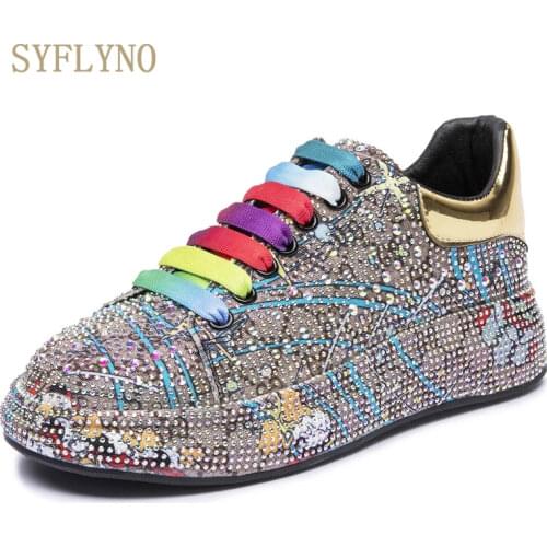 Sneakers Womens Big Size 2021 New Color Rhinestone Fashion Women Loafers Platform Fashion Shiny Womens Shoes