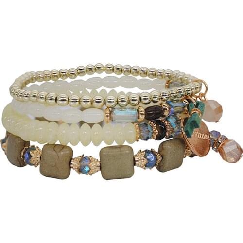 LosoD Popular Turquoise Handmade Beaded Crystal Bracelet Female Multi-Layer Elastic String Bracelet Ornament fashion jewelry