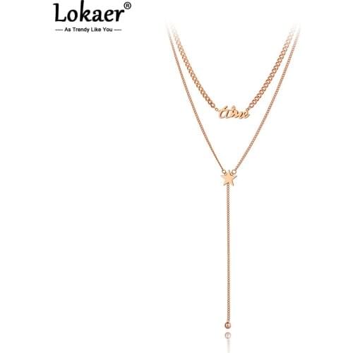Lokaer Trendy Stainless Steel Double-layer Time & Star Charm Choker Necklace Bohemia Pendant Necklaces For Women Girls N20083