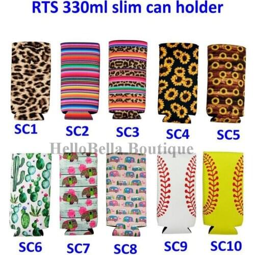 100Pcs Personalized Neoprene Can Cooler for 330ml Cheetah Slim Can Holder Sunflower Baseball Pattern Beer Soda Water Can Cover