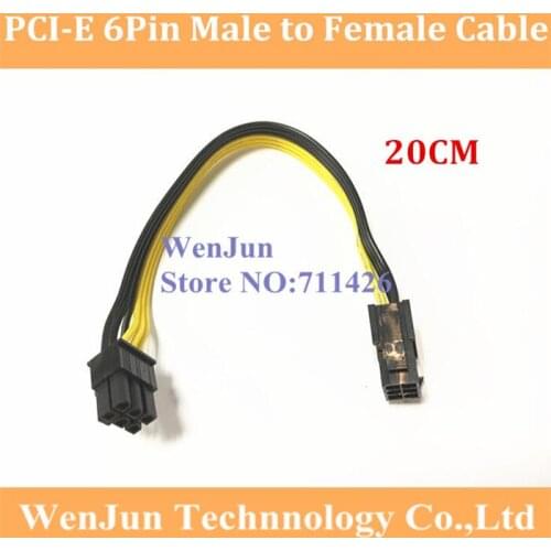 20PCS Free Shipping 20CM PCI-E GPU 6Pin 2*3pin male to 6 pin Female Power extension Cable adapter 18AWG for video card