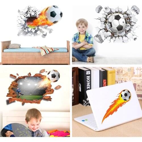 3d Firing Football Wall Stickers For Kids Room Decoration Peel And Stick Home Decals Diy Mural Art Sports Game Soccer Fans Gift