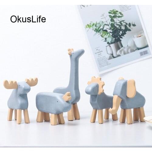 5pcs Kit Nordic Animal Cartoon Decoration Set European Style Mini Toys for Home Decoration Photo props Animal resin Ornaments