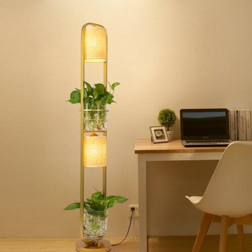 Artpad Modern Chinese Decoration Plant Flower Floor Lamp Fabric Lampshade Glass Study Stand Floor Light AC110V-220V MING