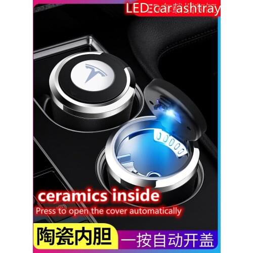 Car LED Ashtray For Tesla / Model3 / Models Modely Ceramic Liner Car Ashtray 1pc Automotive Interior