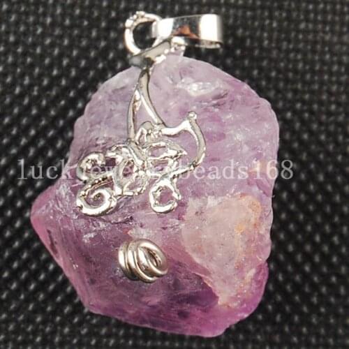 Free Shipping Women Fashion Jewelry Genuine Purple Crystal raw ore Pendant Bead 1pcs C3203